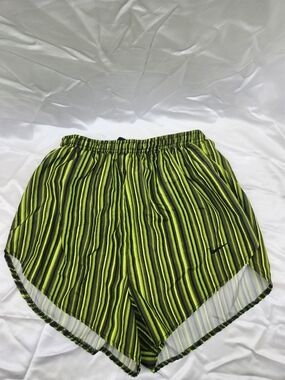Nike Women's Neon Green and Black Striped Athletic Shorts